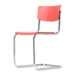 Thonet - S 43 Chaise, chrome / hêtre teinté rouge corail (T…