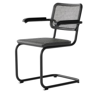 Thonet - S 64 V Chaise avec accoudoirs, noir RAL 9005 / chê…