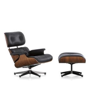 Vitra - Lounge Chair & Ottoman, poli / côtés noirs, noyer n…