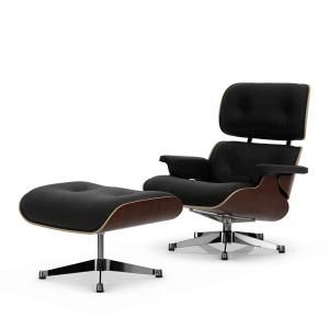 Vitra - Lounge Chair & Ottoman, poli, noyer foncé, cuir Pre…