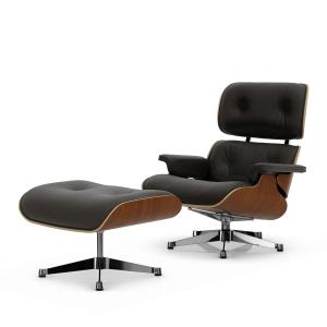 Vitra - Lounge Chair & Ottoman, poli, noyer naturel, cuir P…