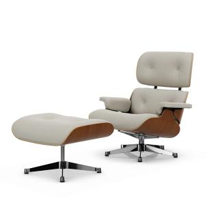 Vitra - Lounge Chair & Ottoman, poli, noyer naturel, cuir P…