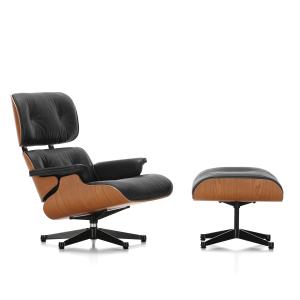 Vitra - Lounge Chair & Ottoman, poli / noir, cerisier, cuir…