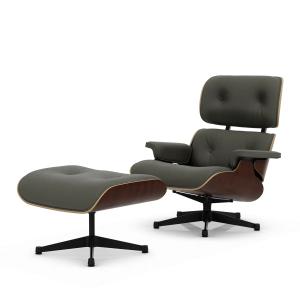 Vitra - Lounge Chair & Ottoman, noir, noyer foncé, cuir Pre…