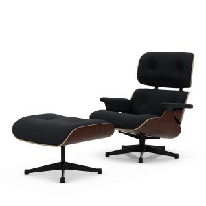 Vitra - Lounge Chair & Ottoman, noir, noyer foncé, Nubia, a…