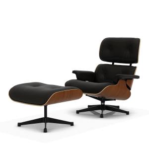 Vitra - Lounge Chair & Ottoman, noir / poli, noyer naturel,…
