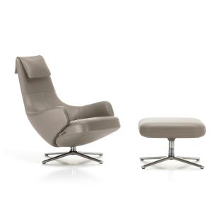 Vitra - Repos Fauteuil et ottoman, cuir premium sable, alum…