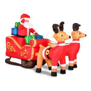 Père Noël avec traineau et rennes gonflable XXL