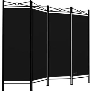 Paravent noir 180x163cm à 4 panneaux avec cadre en métal