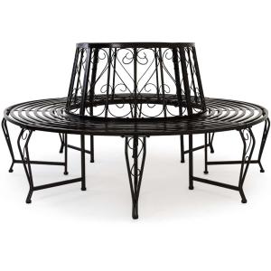 Banc de jardin rond noir Ø160cm en acier laqué
