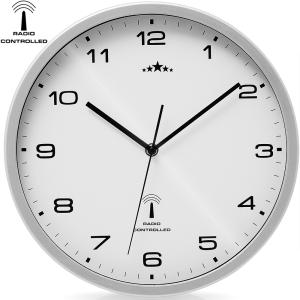 Horloge murale blanche argentée radio pilotée Ø 31cm