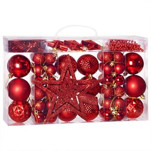 Lot de 66 boules et décoration de Noël rouge
