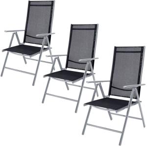 3x Chaise de jardin dossier haut argent en alu pliante