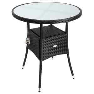 Table en polyrotin rond - à~60cm - noir pour jardin balcon