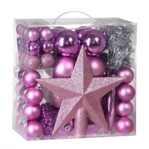 Lot de 77 boules et décorations de Noël roses