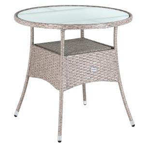 Table en polyrotin ronde Ø80cm beige avec plateau en verre