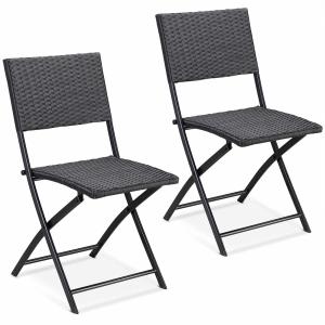 Set de 2 chaises Rome noir en polyrotin pliables