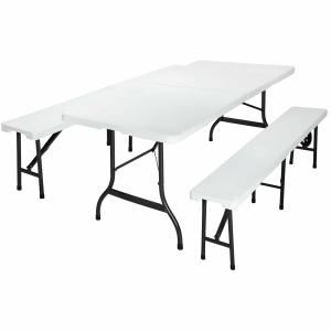 Table et bancs pliants blanc 183cm en plastique dur