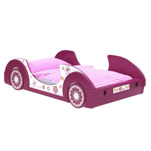 Lit enfant voiture rose "Butterfly" 90x200cm avec sommier