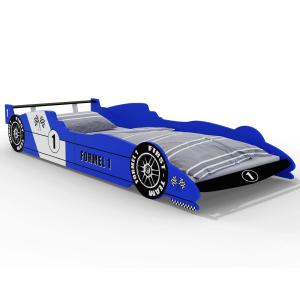 Lit enfant voiture F1 bleu 90x200cm avec sommier