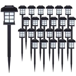 24x lampes solaires noires LED pour jardin et allée