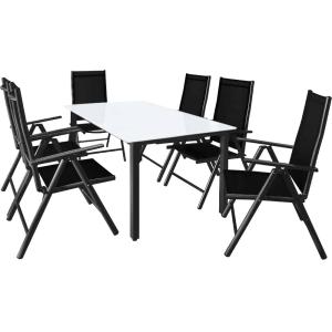 Table et chaises de jardin Bern blanc noir en alu 7pcs