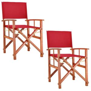 2x Chaises de jardin Cannes rouge en bois eucalyptus