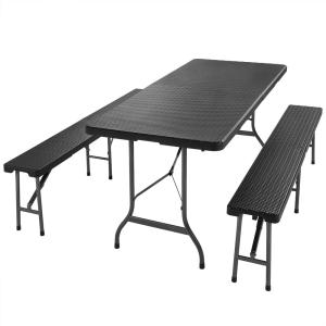 Table et bancs pliants noir 183cm en plastique dur