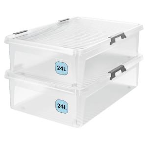 2 Pcs Boîte de rangement transparente 60x40x17cm 24L