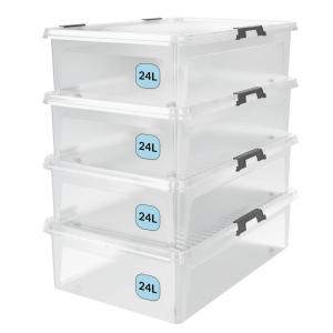 4 Pcs Boîte de rangement transparente 60x40x17cm 24L