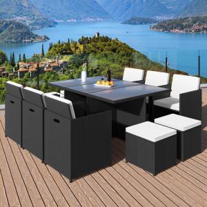 Salon de jardin en résine tressée Cube anthracite 8 1