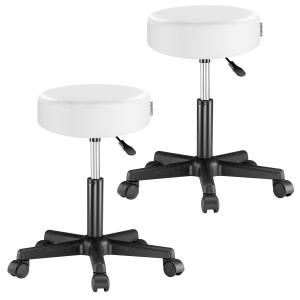 2x Tabouret blanc à roulettes 56cm rembourré et réglable