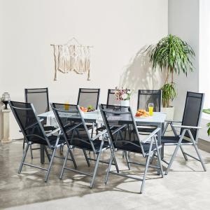 Table et chaises de jardin Bern noir gris en alu 9pcs