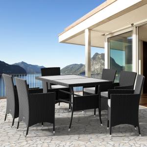 Salon de jardin en résine tressée Nizza noir crème 6 1
