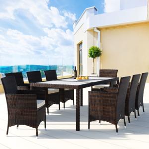 Salon de jardin en polyrotin Monaco 9 pièces brun crême