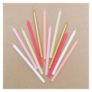 12 bougies longues rose & or - 12cm
