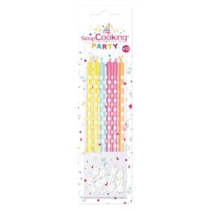 12 bougies multicolores à pois blancs