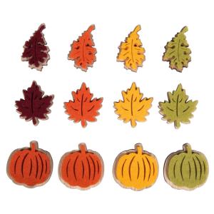 12 mini citrouilles et feuilles en bois adhésives - 3 types…