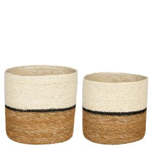 2 cache-pots à plantes en jonc de mer crème D20