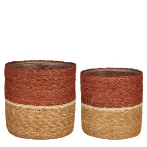 2 cache-pots à plantes en jonc de mer rouge D20