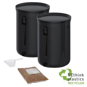 2 Composteurs Bokashi, Plastique recyclé, noir, 9,6l 1kg ac…