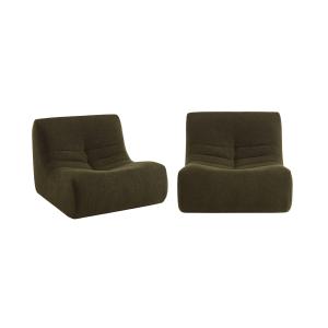 2 fauteuils chauffeuses bouclette texturée kaki