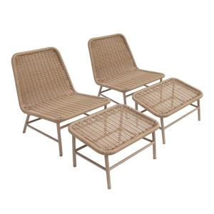 2 fauteuils   repose pieds aluminium   corde beige