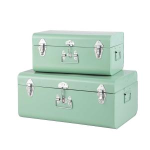 2 malles en métal bleu clair
