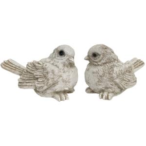 2 Oiseaux décoratifs en résine blanche vieillie 8.5 x 5.5 c…