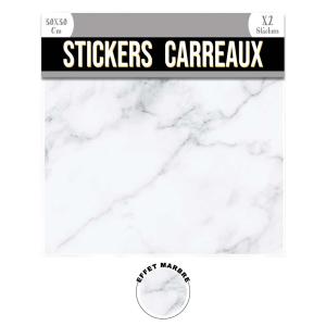 2 stickers effet marbre blanc 30 x 30 cm