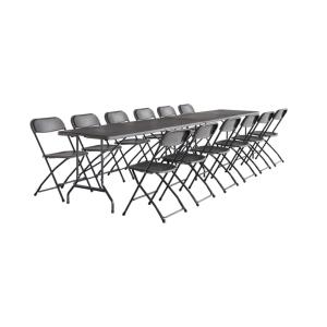 2 tables de réception pliables gris   12 chaises