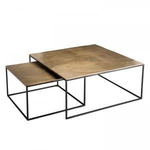 2 tables gigognes carrées aluminium doré pieds métal noir L…