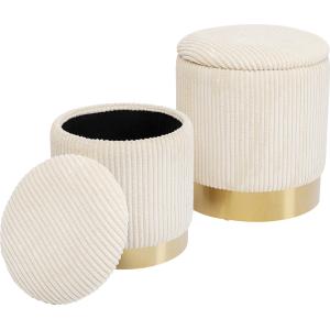 2 tabourets-coffres en velours crème côtelé et acier doré…