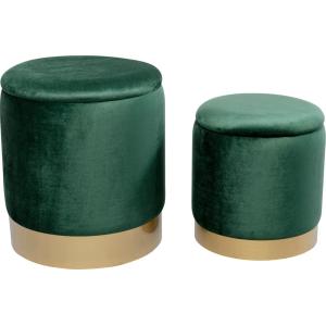 2 tabourets-coffres en velours vert et acier doré
